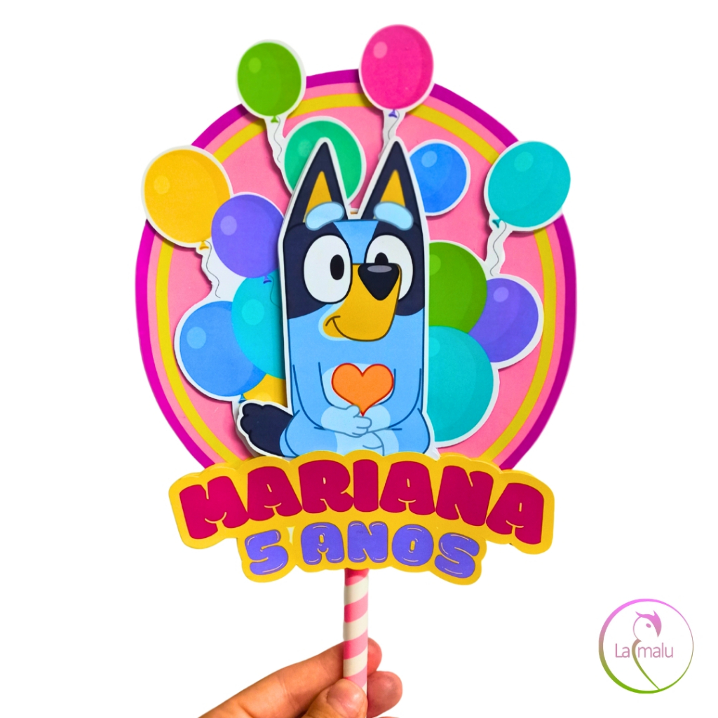 Topper/Topo para Bolo Tema BLUEY Simples - Papel Fotográfico Glossy 230g/m