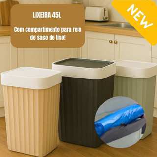 Lixeira Grande Resistente 45 Litros Com Compartimento Para Sacos de Lixo em Oferta na Shopee
