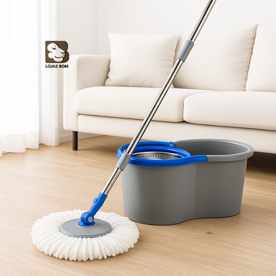Mop Giratório Regulável Balde Com Centrifugação E Alça Rodo Limpeza Pesada Esfregão Prático