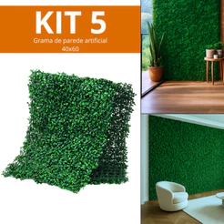 Kit 5 Placas Grama artificial para decoração parede Jardim Vertical Buchinho Parede 40x60cm