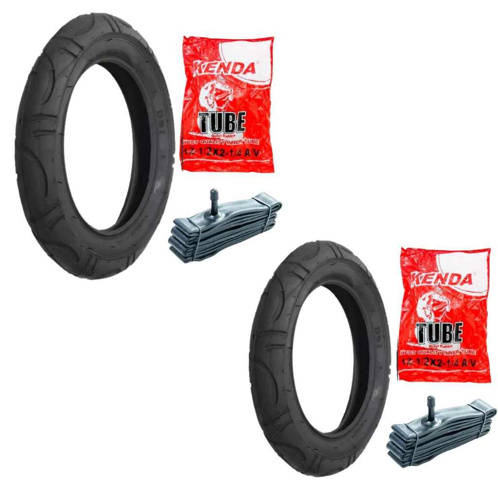 Kit 02 Pneu Slick e 02 Câmara Ar Aro 12.1/2 X 2-1/4 Bico Grosso Kenda