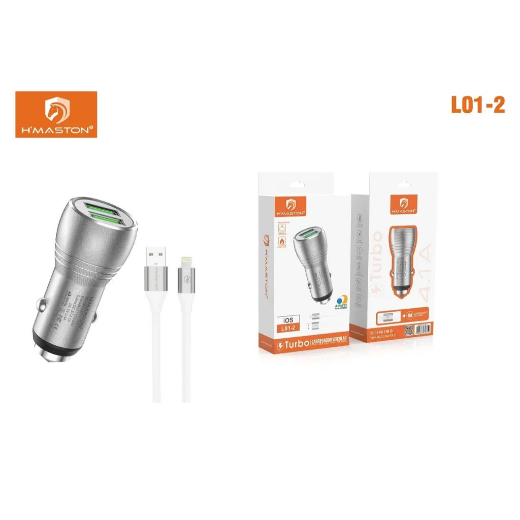 3 Carregador Veicular H'Maston L01-2 USB Rápido e Eficiente 15W Rápido 12V-24V Universal Celular