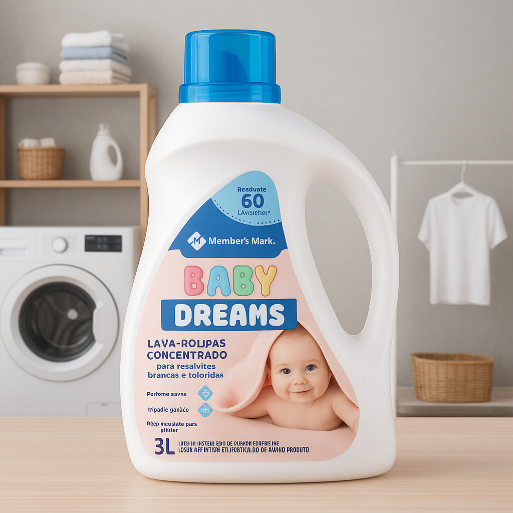 Lava Roupas Baby Dreams Members Mark 3L – Sabão Hipoalergênico Concentrado Suave para Bebês