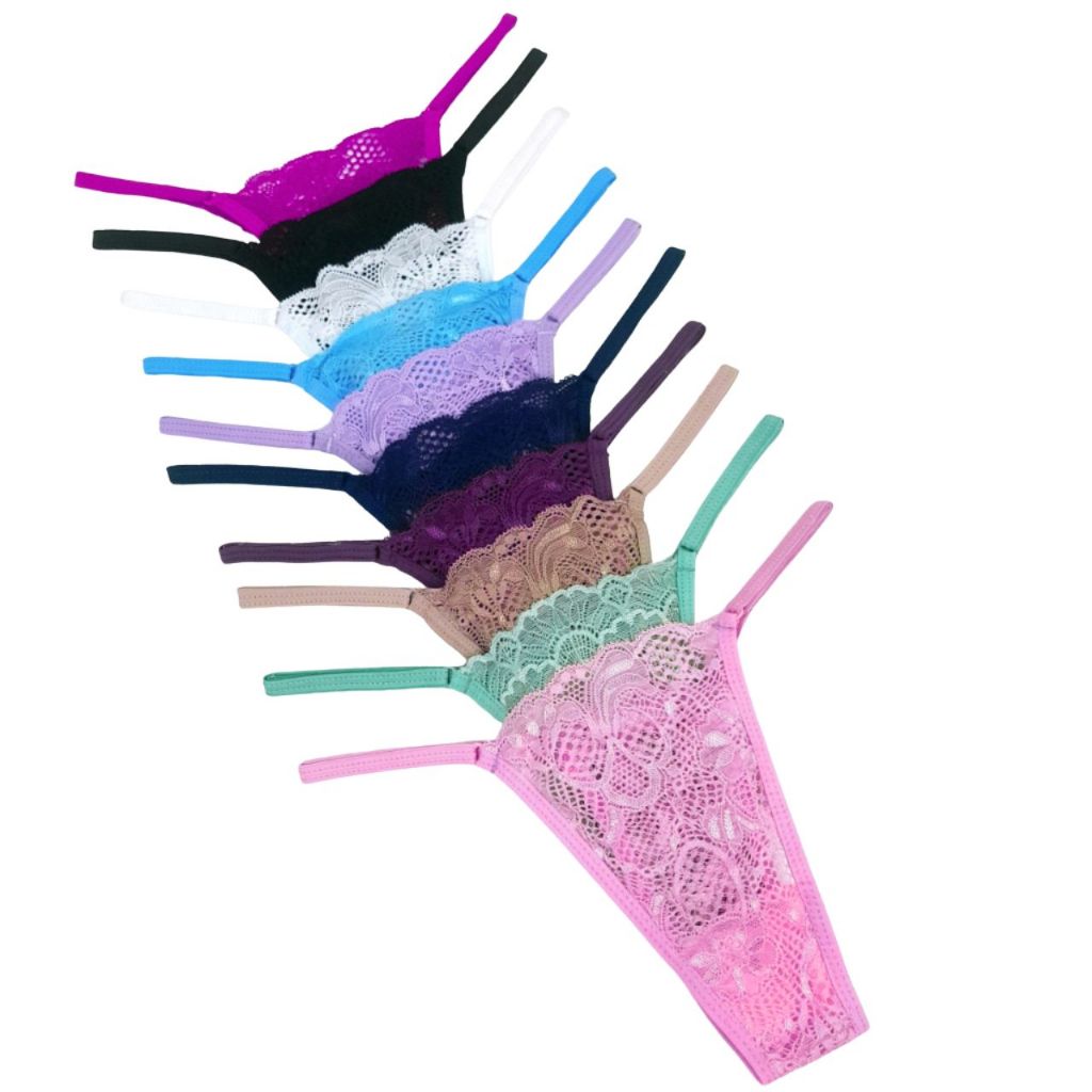 Kit 10 Calcinha Fio Dental Sexy de Renda Feminina com Regulagem Tanga Sensual Lateral ajustável