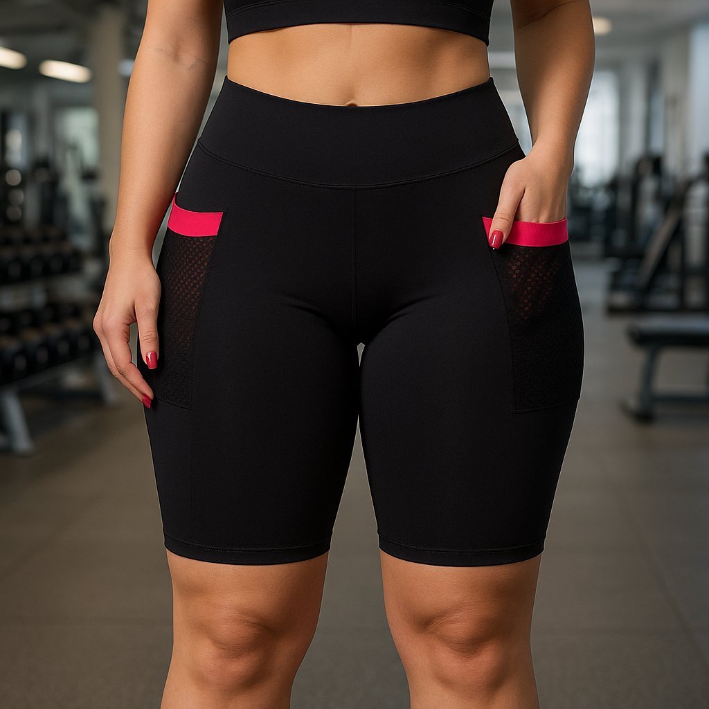 Bermuda Legging Feminina Suplex Fitness Academia Ginástica Com Bolso Cintura Alta Transparência Zero
