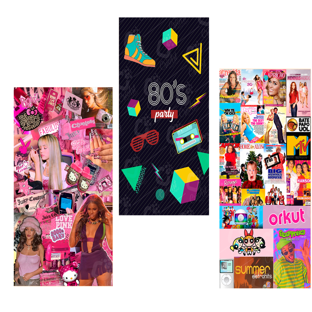 1 Painel tecido subl. Vertical decor FESTA ANOS 60 70 80 90 em Oferta na Shopee