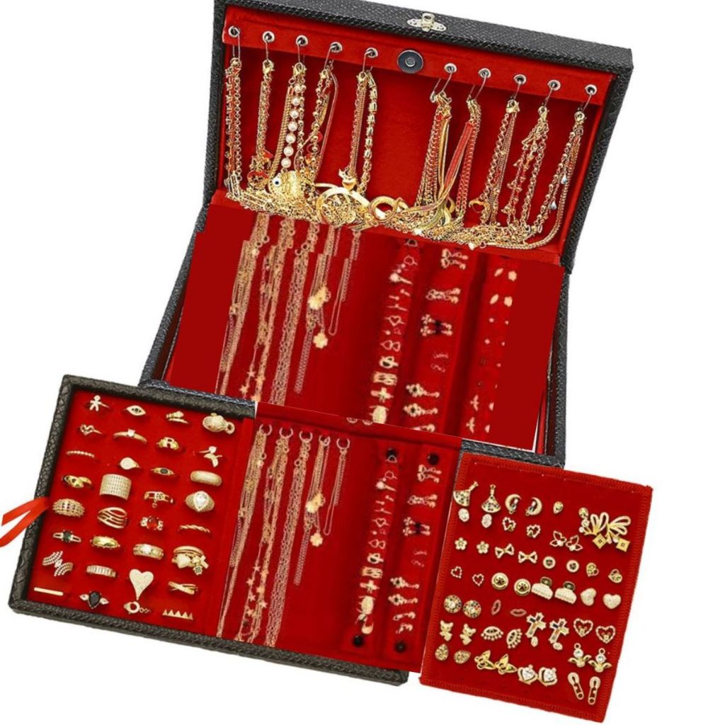 Kit Semi Joias 100 pçs Folheados P/ Revenda Feminino não acompanha maleta Cor:OURO E PRATA