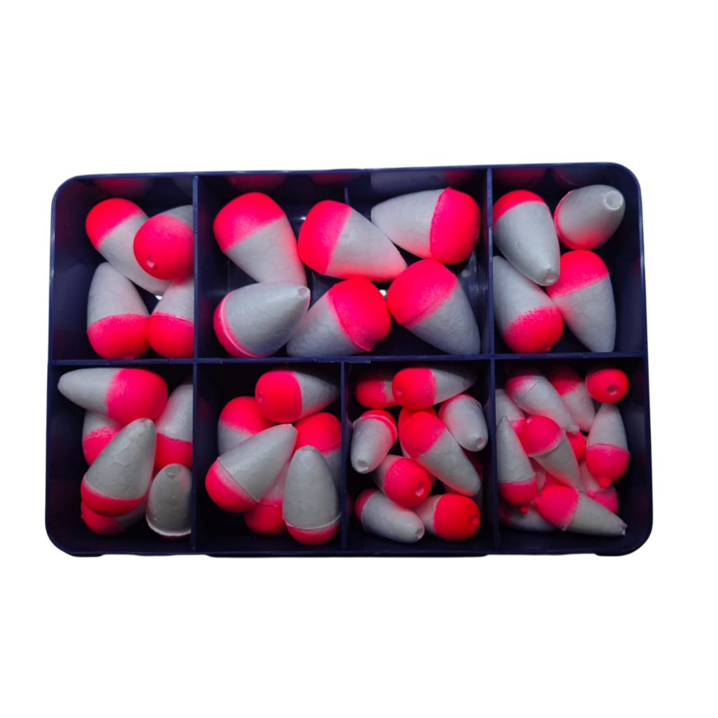 Kit Boias Isopor Pesca com Estojo Organizador Reforçado - 50 Boias Premium - Diversas Medidas em Oferta na Shopee