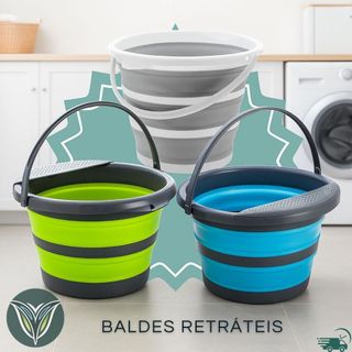 Balde Retrátil de Silicone 23/10 Litros Dobrável Flexível Com Alça Reforçada Compacto Multiuso Cesto Lavagem Camping