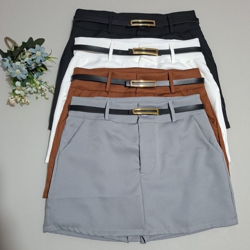 Short Saia Feminina Alfaiataria Com Cinto Botão e Bolso Tendencia em Oferta na Shopee