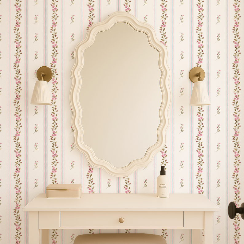 Papel de Parede Adesivo Infantil Vintage Listrado Floral quarto meninas em Oferta na Shopee