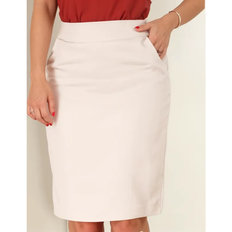 SAIA DE ALFAIATARIA RETA COM BOLSO. (MODELO SECRETARIA) em Oferta na Shopee