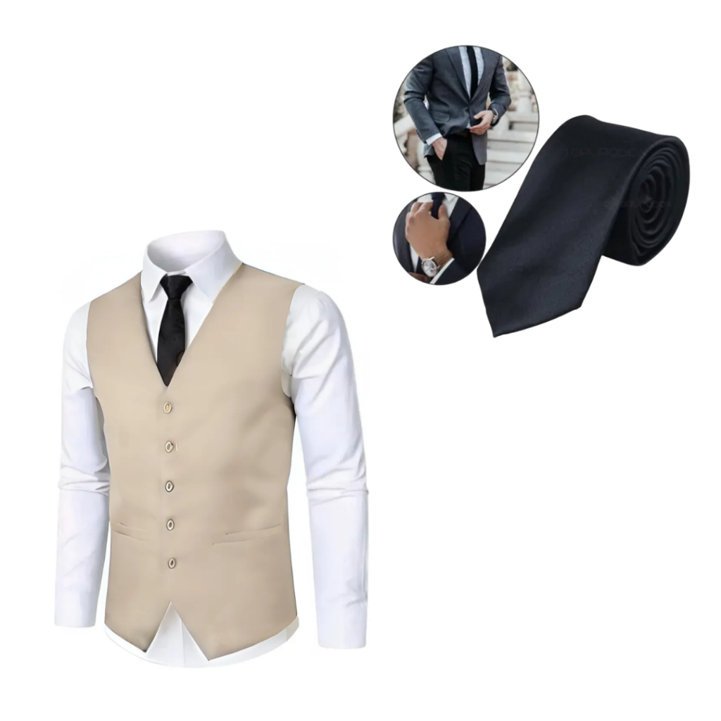 Colete Masculino Babeyond Vintage - Slim Fit - Bege - Tamanho X-Small - Para Negócios E Casamentos