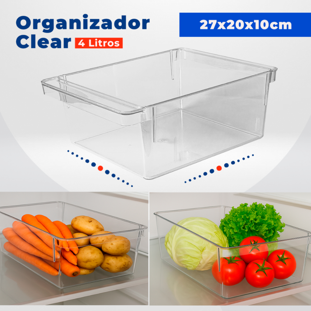 1 Organizador Acrílico Multiuso Com Puxador para Armário Cozinha Geladeira 27x20x10