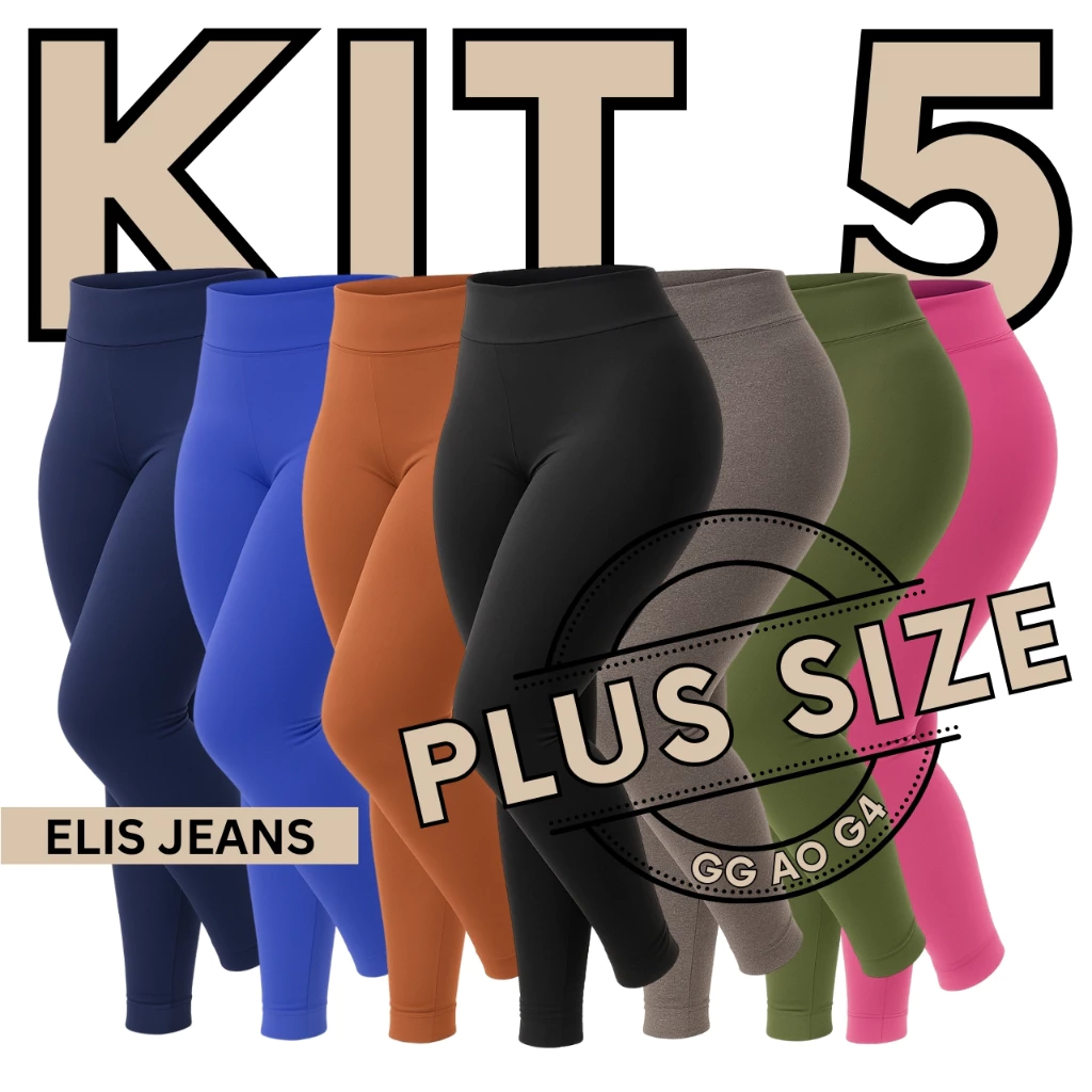 Kit 5 Calças Legging Plus Size Fitness Feminina Cintura Alta Leg Suplex Academia Zero Transparência — imagem 1