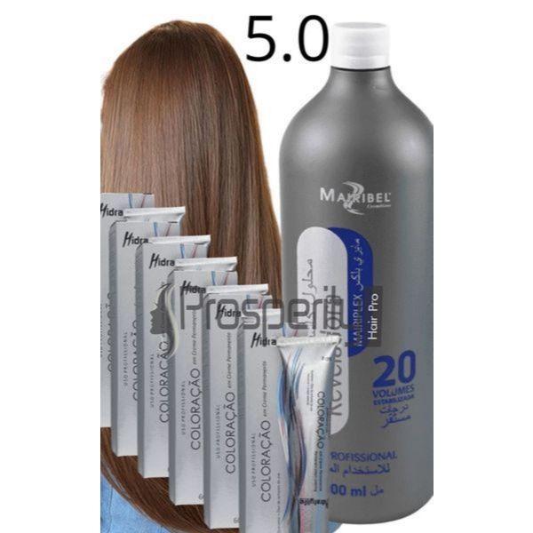 Kit Tinta Color 5.0 Castanho Claro 6 Und + Ox 1 Litro