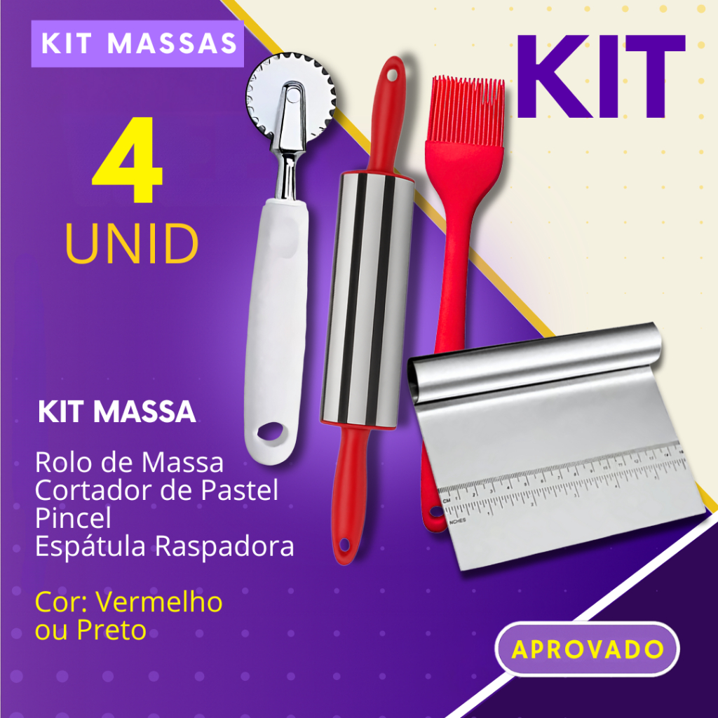 Kit Massas Opções 4, 3, 2 ou 1 Peça Rolo, Espatula Raspadora Pincel de Silicone Cortador de Pastel em Oferta na Shopee