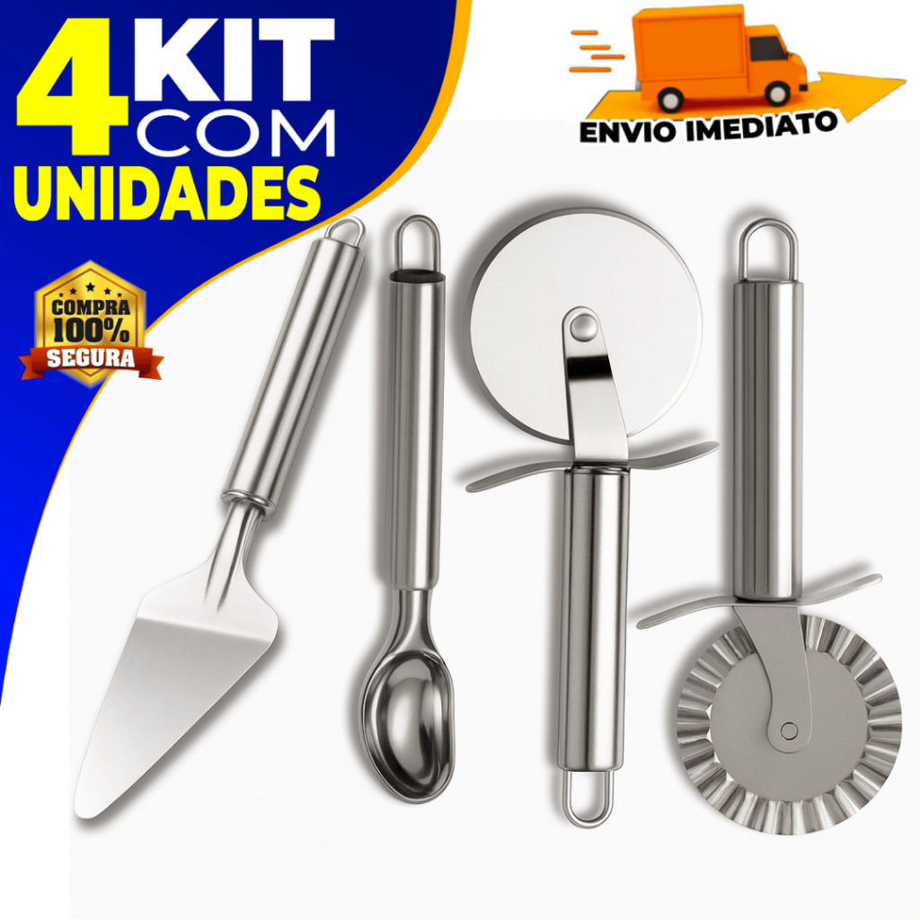 Kit 4 Peças Cortador Carretilhas De Massas Pastel e Pizza Colher De Sorvete e Espátula de Bolo em Oferta na Shopee