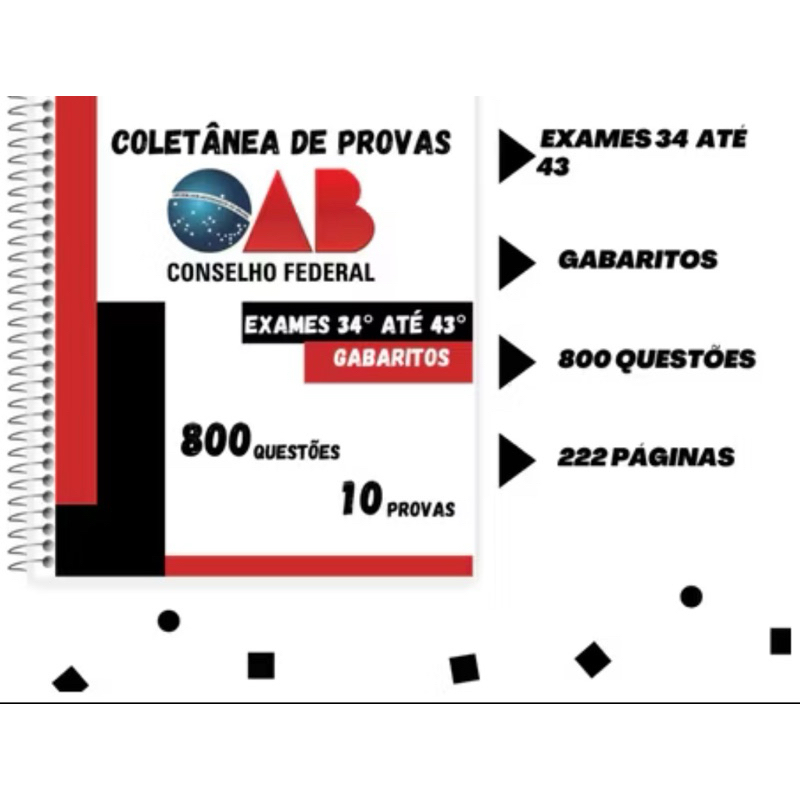 Apostila OAB 2025 com as 10 últimas provas (1ª fase) + gabaritos até a prova 44-atualizada última prova