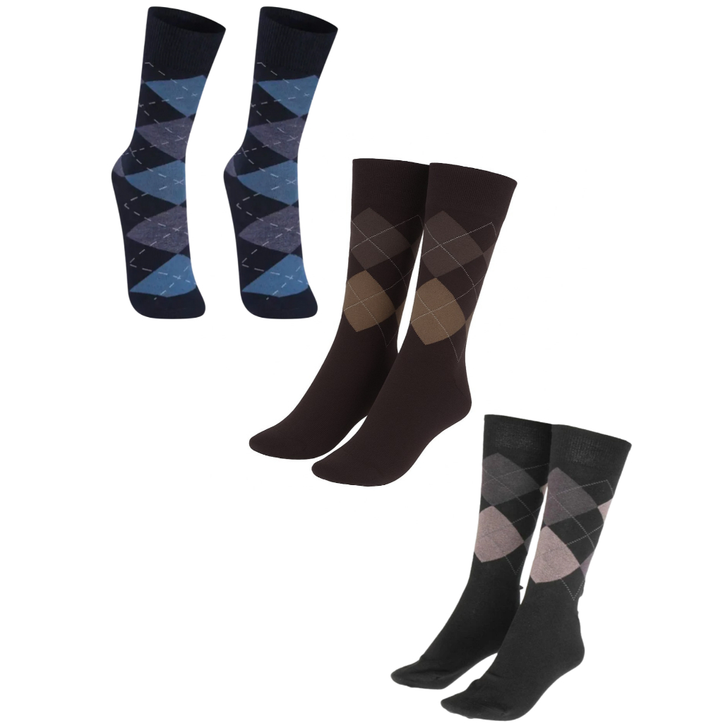 Kit 3 Pares Meia Social Selene Masculina Quadriculada Clasica Xadrez 8010