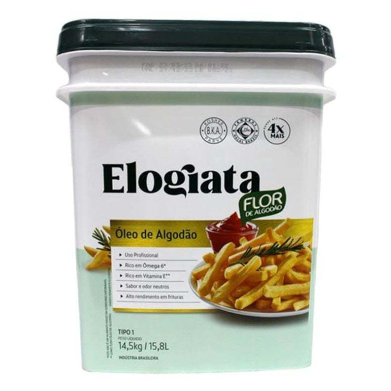 Óleo de Algodão Elogiata Balde de 15,8L 14,5KG recomendado para fritura