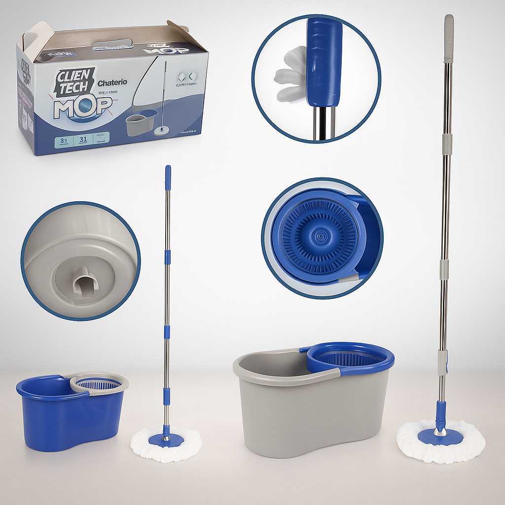 Mop Giratório 360° Completo c/ Balde Duplo Separador Água Suja | Esfregão Limpeza Prática
