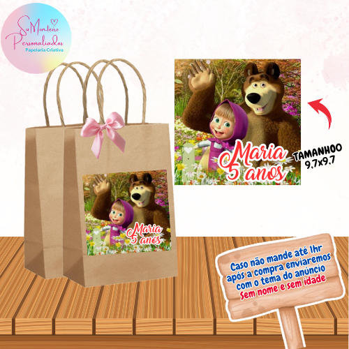 20,30,40,50 Rótulos Adesivo para Sacola Kraft Masha e o Urso Personalizado