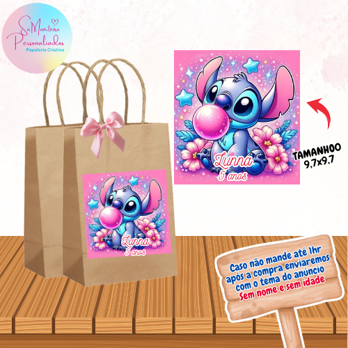 20,30,40,50 Rótulos Adesivo para Sacola Kraft Stitch Chiclete Personalizado