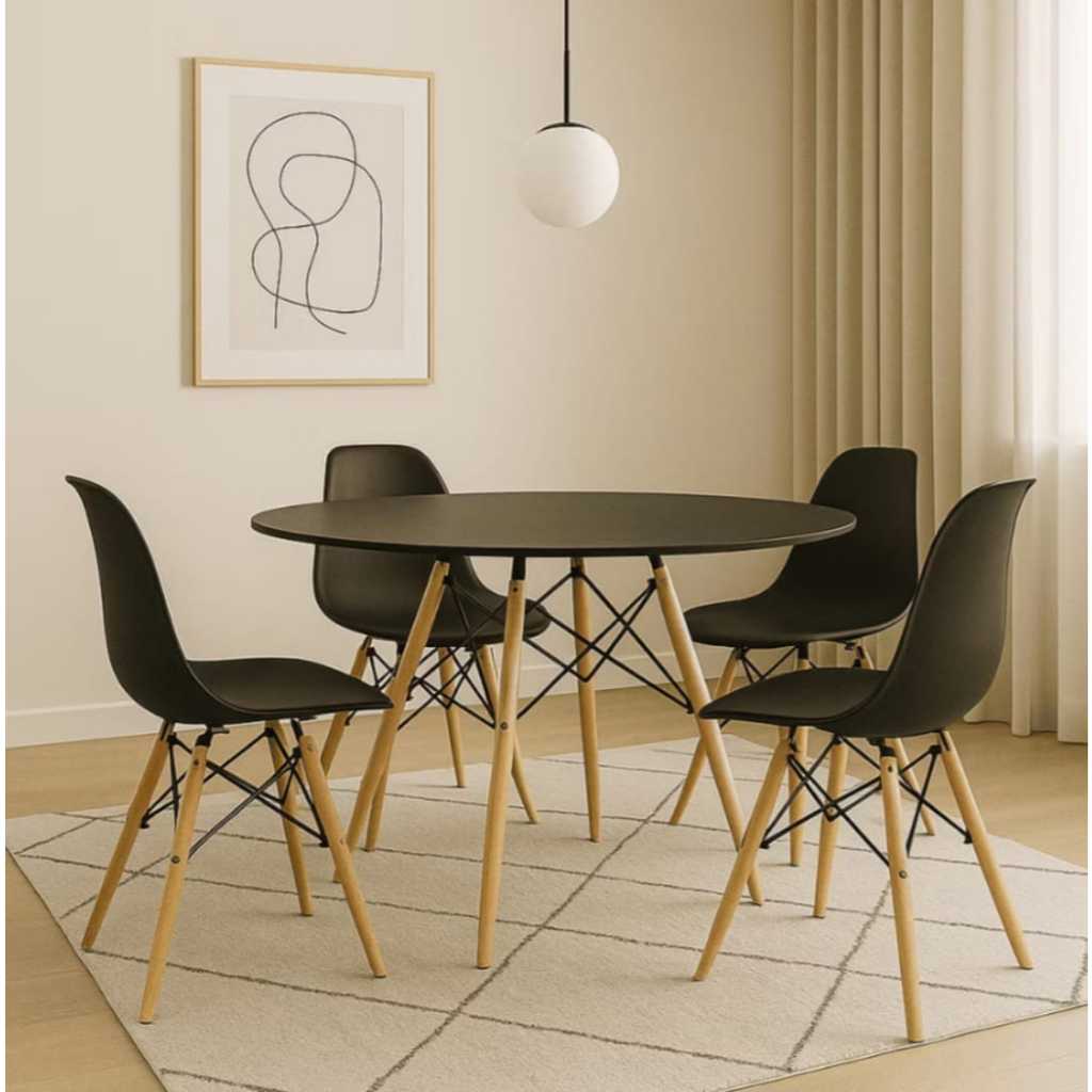 Mesa De Jantar Cozinha Linha Luxo 90 Cm Charles Eames Eiffel Redonda Branco Feijó Preto Frete Gratis