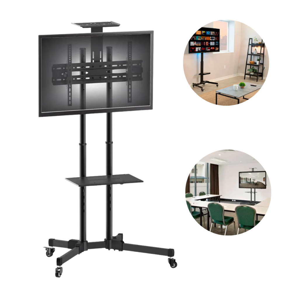 Suporte Móvel Para Tv Pedestal De 32 A 65 Com 2 Bandejas Preto