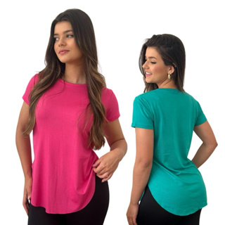 Kit 2 Blusas Mullet Feminina T-shirt Sobre Legging Tapa Bumbum Viscolycra Academia Fitness Blogueira em Oferta na Shopee