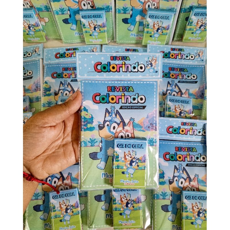 Kit Colorir Festa Bluey e Bingo 10x15+ Giz, Embalado individual, Lembrancinhas Personalizadas.