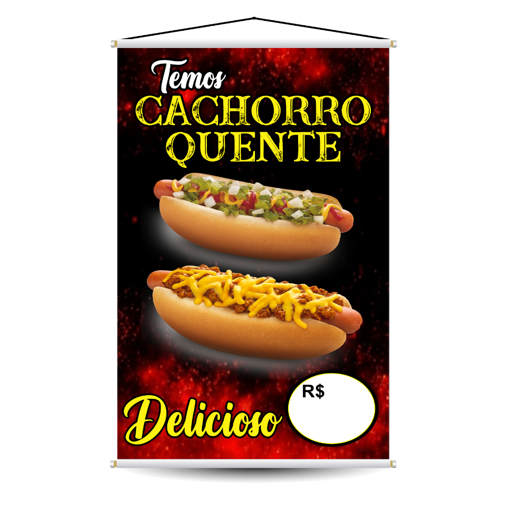 Banner Temos Cachorro Quente Lanchonete Trailer Quiosque Bar Festa Divulgação Lanche Alimentação Impreshow
