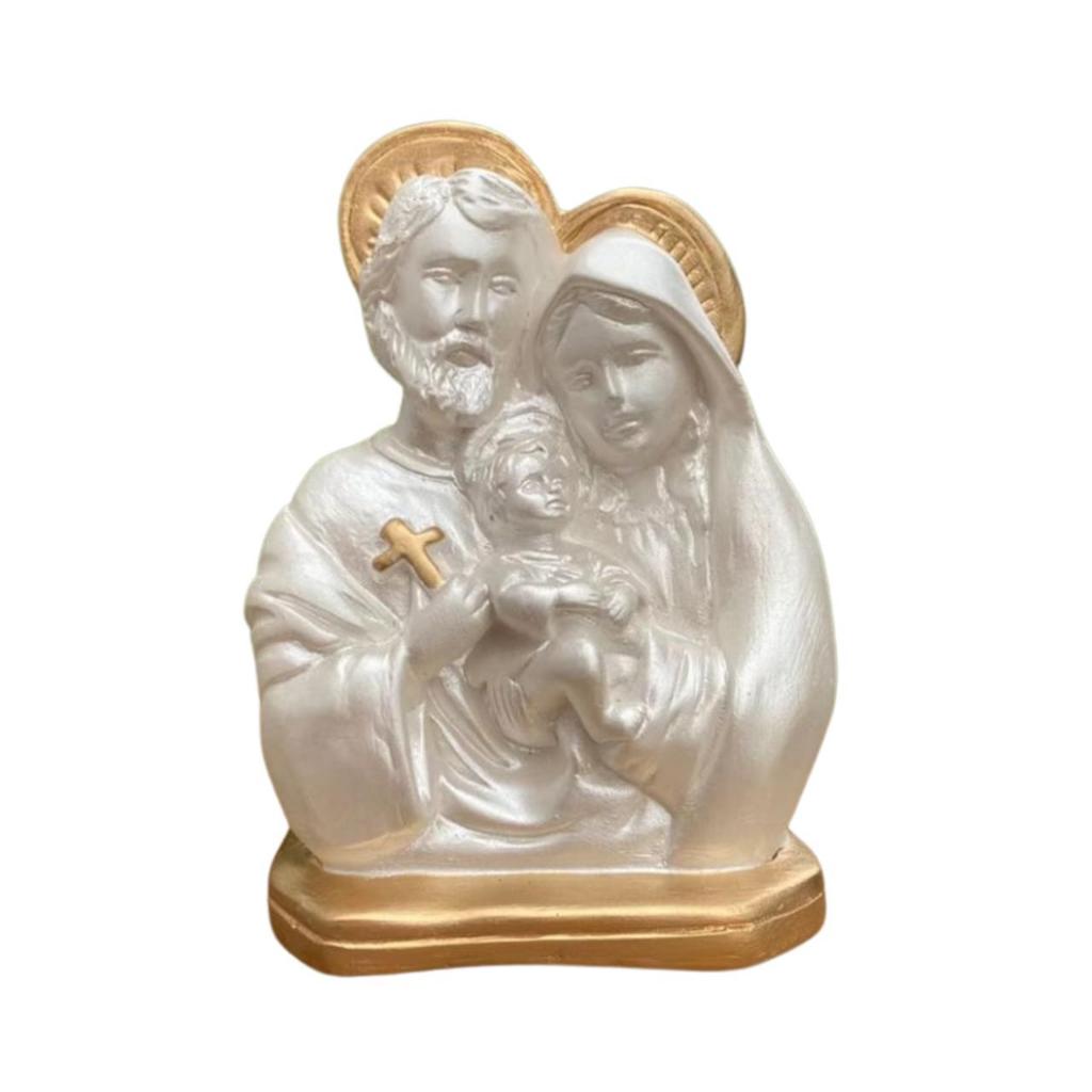 KIT CONTÉM 10 IMAGENS DE SAGRADA FAMÍLIA 17CM BRANCO PEROLADO C DOURADO LEMBRANÇA CASAMENTO / CONVITE DE PADRINHOS