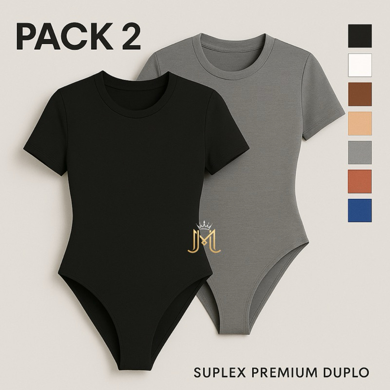 Kit 2 Body Feminino Manga Curta Suplex Premium Duplo – Elegância, Conforto e Economia em Oferta na Shopee