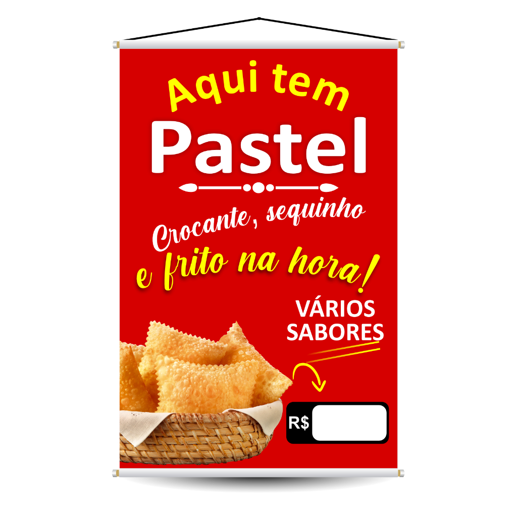 Banner Aqui Tem Pastel Lanchonete Feira Quiosque Bar Trailer Festa Divulgação Lanche Alimentação Impreshow