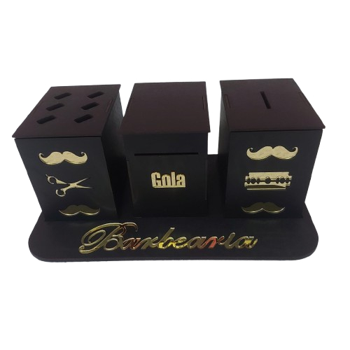 Descarte De Laminas De Barbearia Salão de Beleza + Porta Tesoura + Suporte Gola Higiênica Mdf