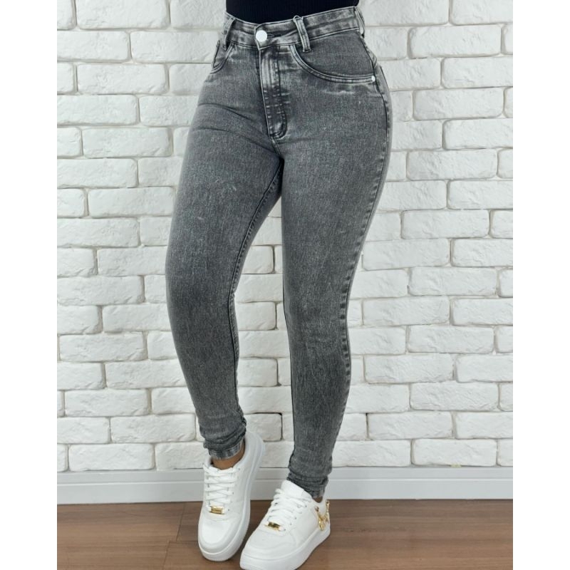 calça jeans feminina preta grafite de alta qualidade cintura alta empina bumbum em Oferta na Shopee