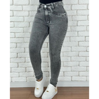 calça jeans feminina preta grafite de alta qualidade cintura alta empina bumbum em Oferta na Shopee