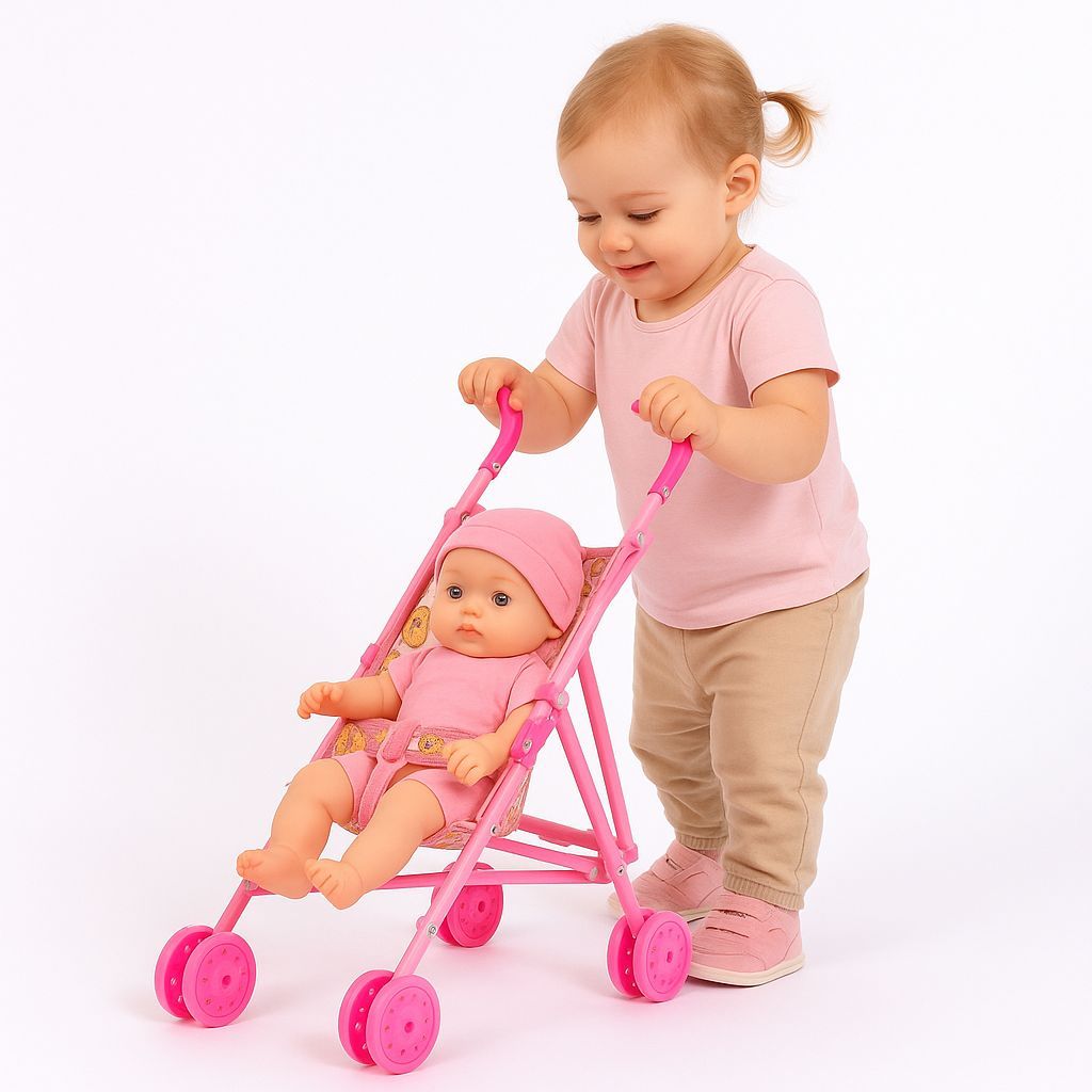 Carrinho de Boneca Rosa Carrinho Baby Reborn Brinquedo Infantil Passeio Para Menina Bebê Princesa Canetinha