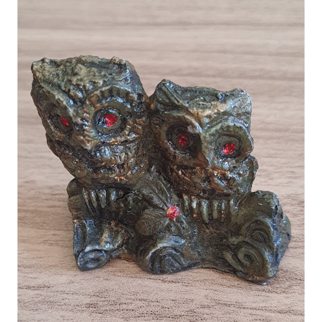 Bibelô, Estatueta Dupla de Corujas em Resina Cor Bronze 5cm (Antiguidade)
