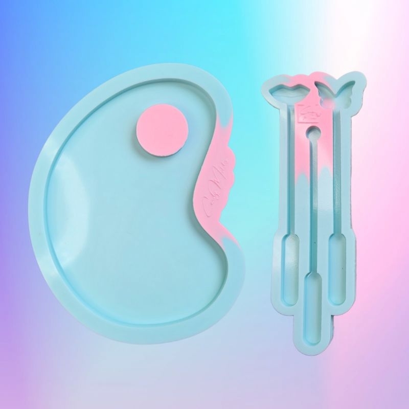 Kit molde de silicone plaquinha make maquiagem + espátula com 3 cavidades -plaquinha - unha - resina
