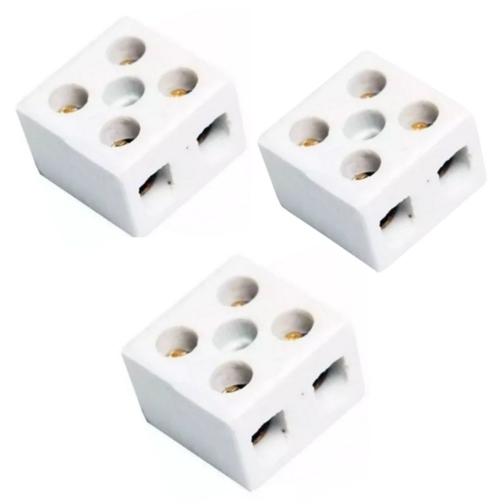 Kit Com 3 Conector Porcelana Louça Chuveiro Torneira Elétrica União Fios e Cabos 16mm 25A