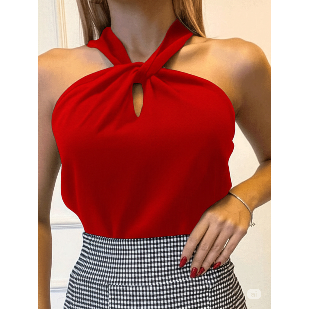 Blusa Feminina Frente Única com Nó Duna Look Casual Verão Elegante em Oferta na Shopee