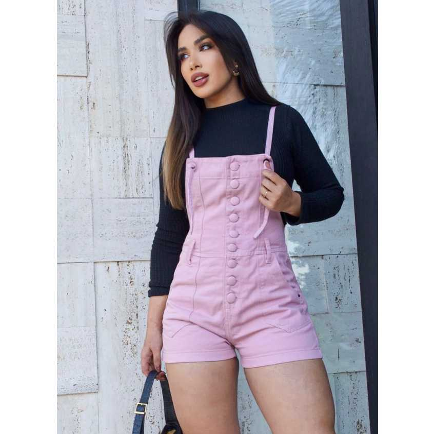 Jardineira Rosa 36 ao 46 Feminina Macaquinho de Short Plus Size