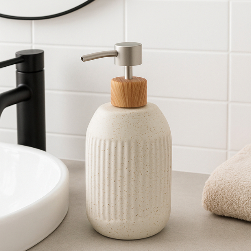 Porta Sabonete Liquido Cerâmica Granilite Lines Branco 430ml em Oferta na Shopee