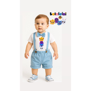 Roupa Bolofofos Menino Conjunto Infantil Bolofofo azul claro e Royal em Oferta na Shopee