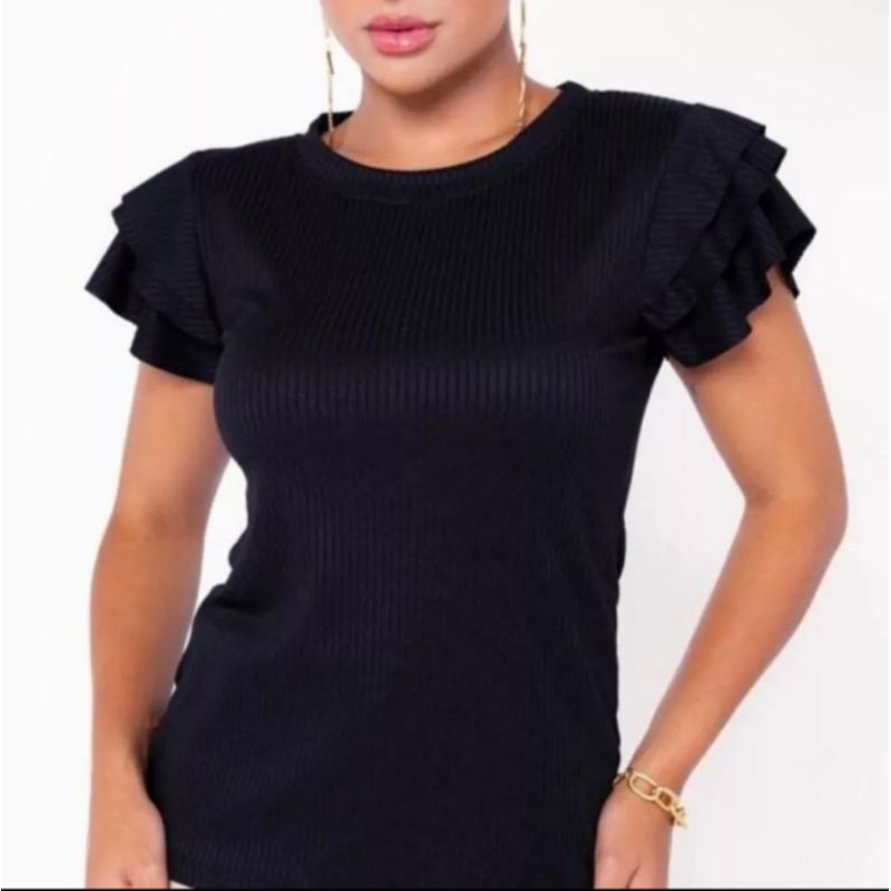 Blusa manga três babados princesa em Oferta na Shopee