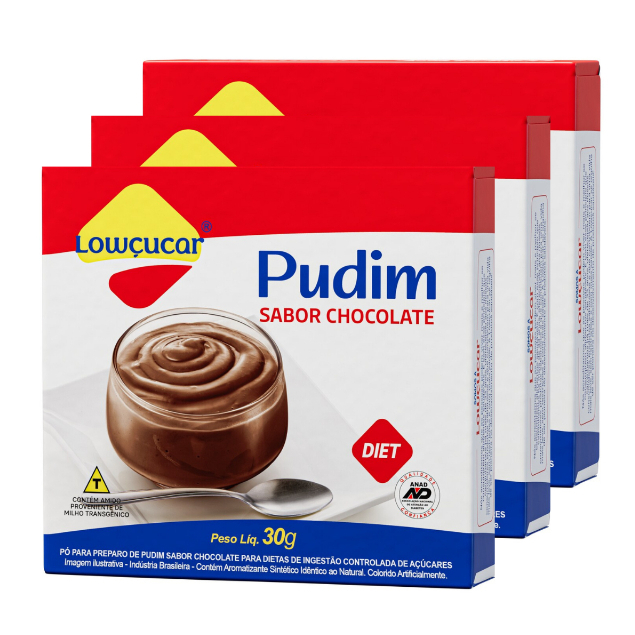 Kit com 3 Unidades Pudim Sabor Chocolate Zero Açúcar Lowçucar 25g em Oferta na Shopee