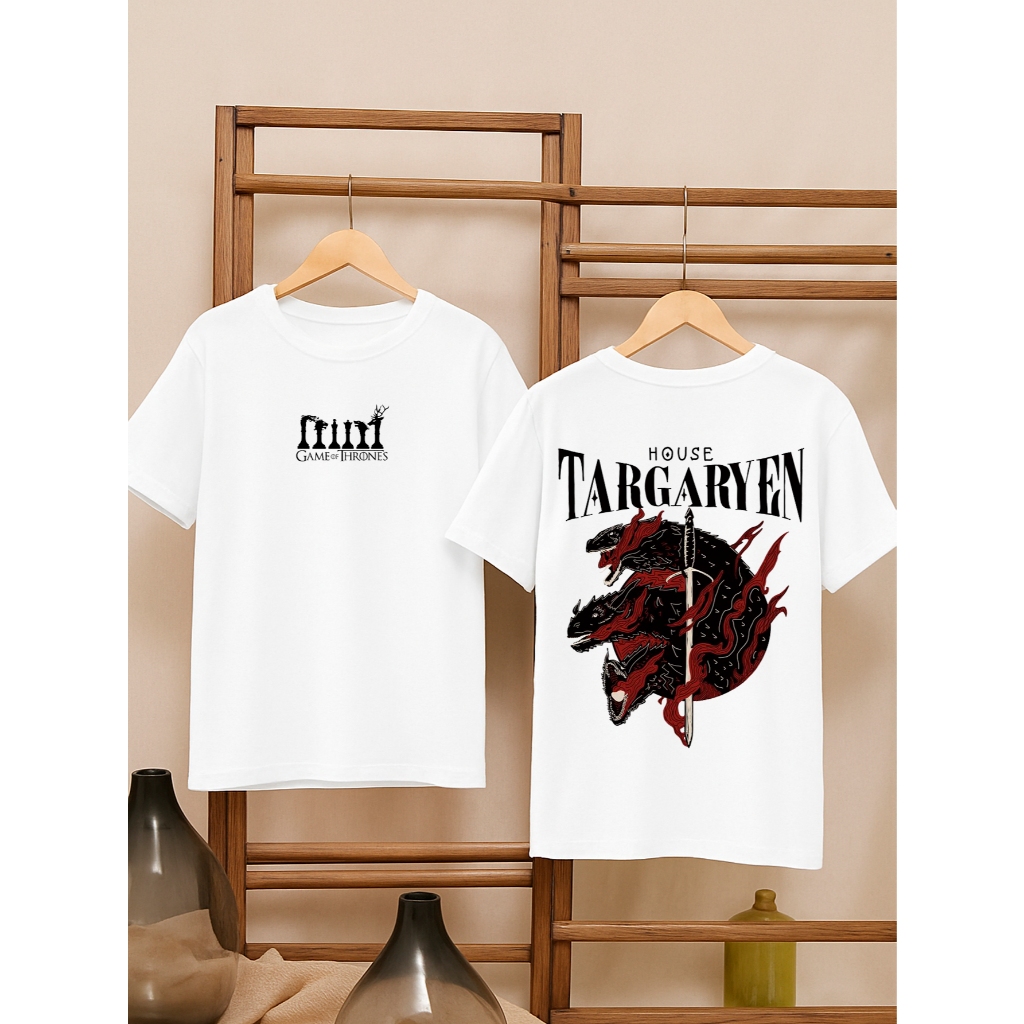 Camiseta Masculina Slim Estampada Frente e Costas 100% Algodão House Targaryen Game Of Thrones Série